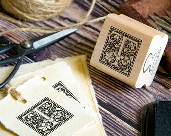 T Monogram Rubber Stamp: Personalized Stationery, Library Marking
