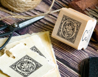 Monogram Rubber Stamp: Letter O, Floral Design