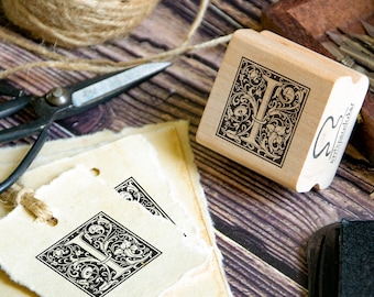 Letter I Monogram Rubber Stamp: Personalized Stationery, Library Marking