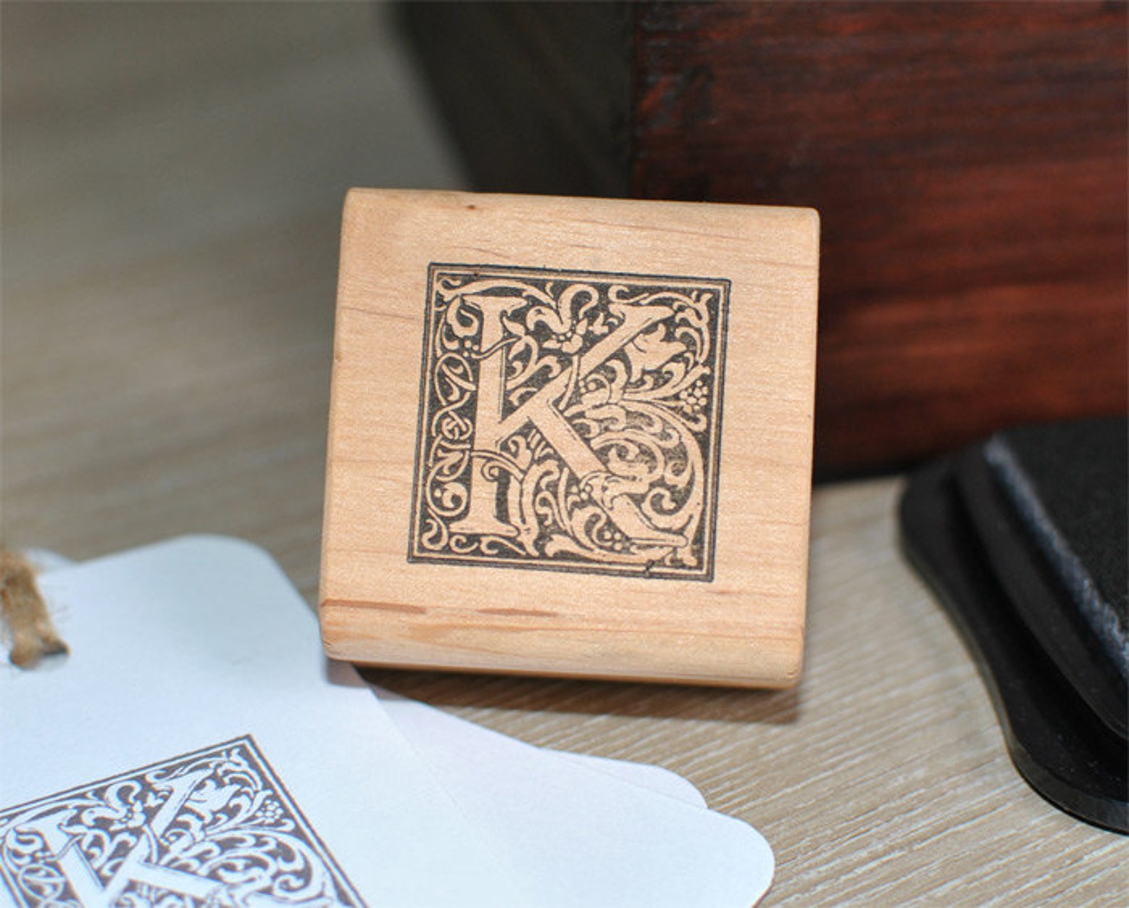Letter K Rubber Stamp Monogram K Stamp Wood Mounted Rubber Etsy