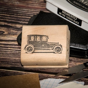 Vintage Charm Antique Car Rubber Stamp with Wooden Block - Ideal for DIY Crafts, Scrapbooking, and Paper Projects