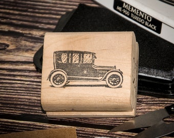 Vintage Charm Antique Car Rubber Stamp with Wooden Block - Ideal for DIY Crafts, Scrapbooking, and Paper Projects