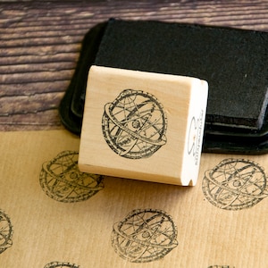 ASTROLABE Wooden Block Rubber Stamp - Nautical Astronomy Craft Tool Design