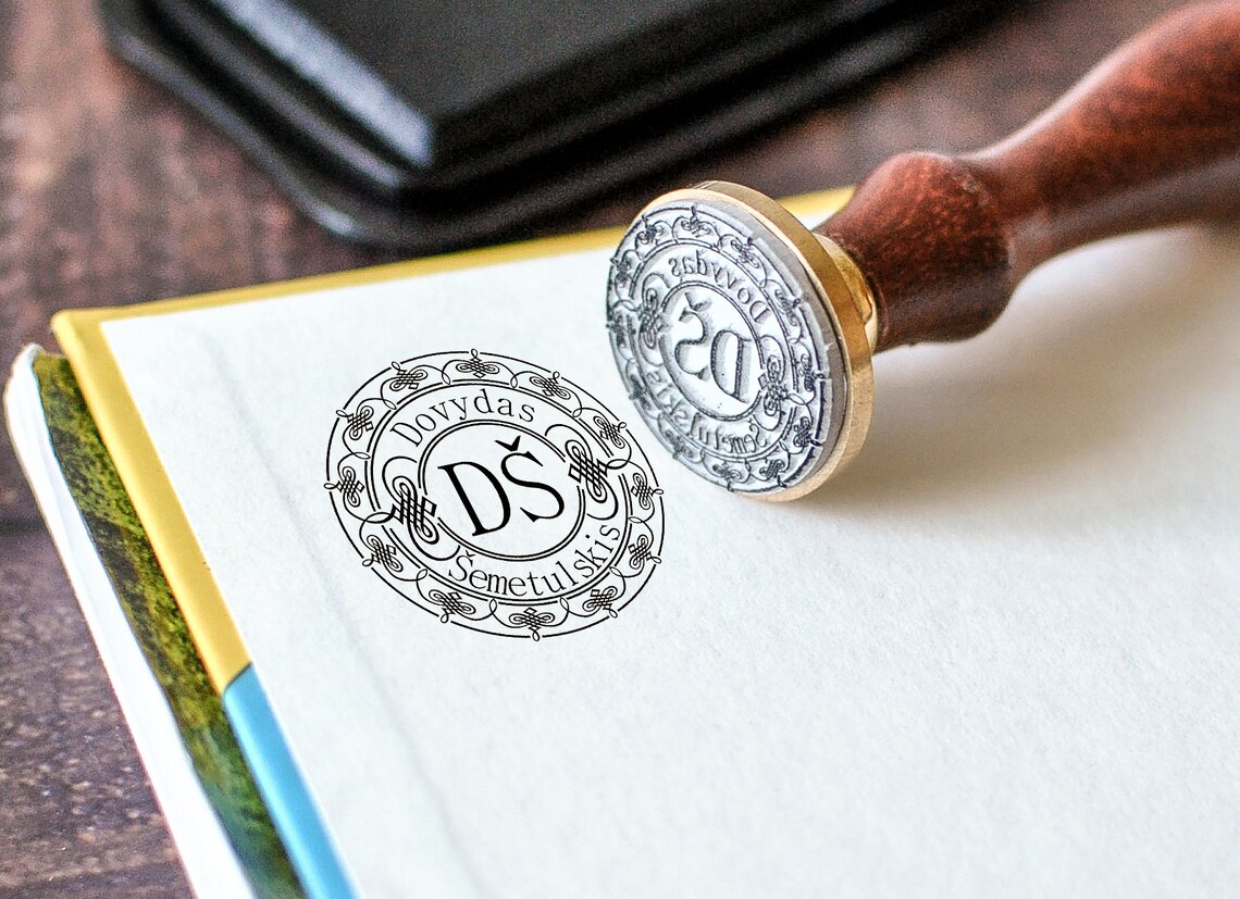 Name Stamp With Monogram Custom Monogram Stamp Etsy