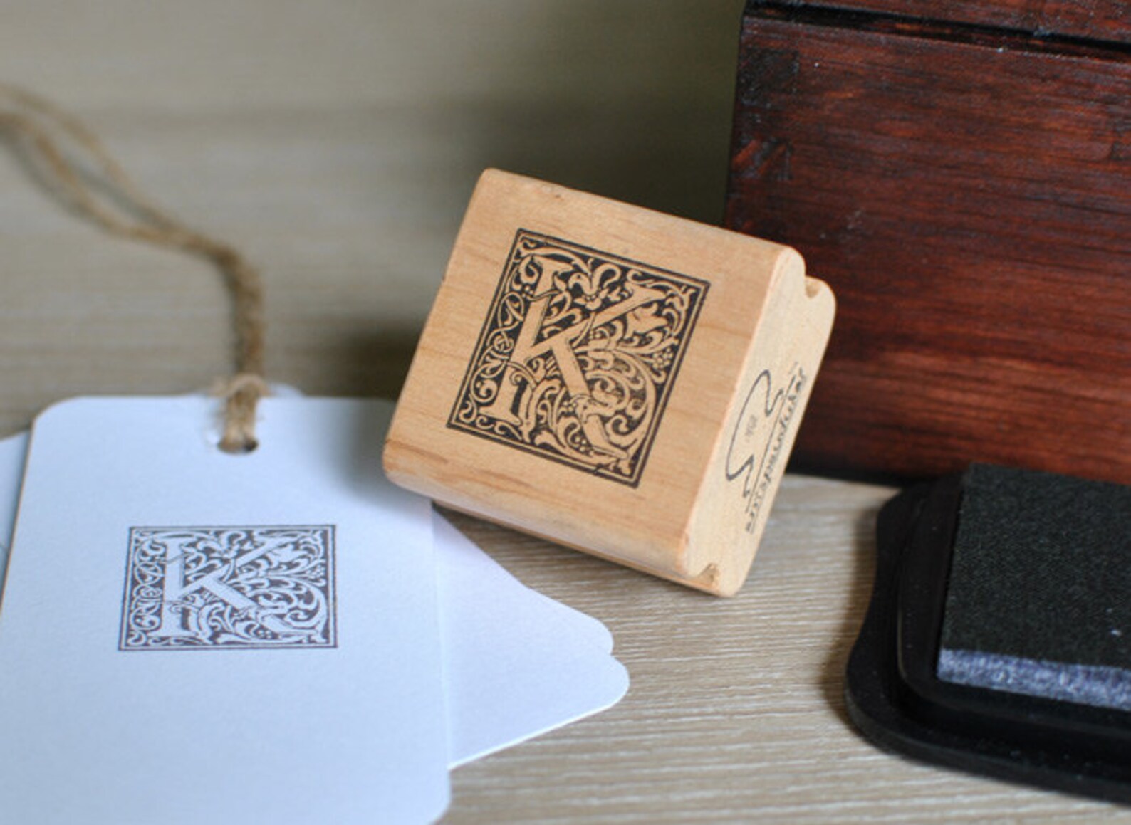 Letter K Rubber Stamp Monogram K Stamp Wood Mounted Rubber Etsy