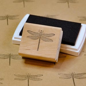 Nature-Inspired DRAGONFLY Wooden Block Rubber Stamp for Creative Crafting Delight