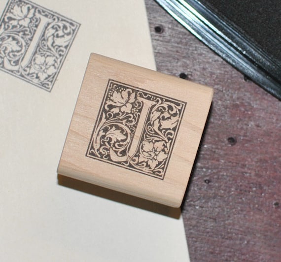 Letter J Rubber Stamp Monogram J Stamp Wood Mounted Rubber Etsy