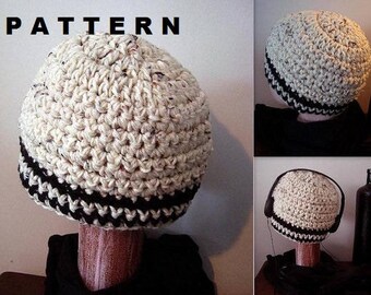 Crochet PATTERN, Winter Beanie Unisex Hat, adult size, #ch7 Oats and Black, see listing for FREE headband pattern.