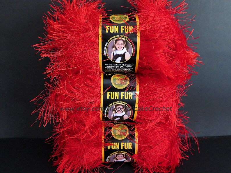 Fun Fur Eyelash Yarn Red Lion Brand 3 Skeins Craft Supplies Etsy