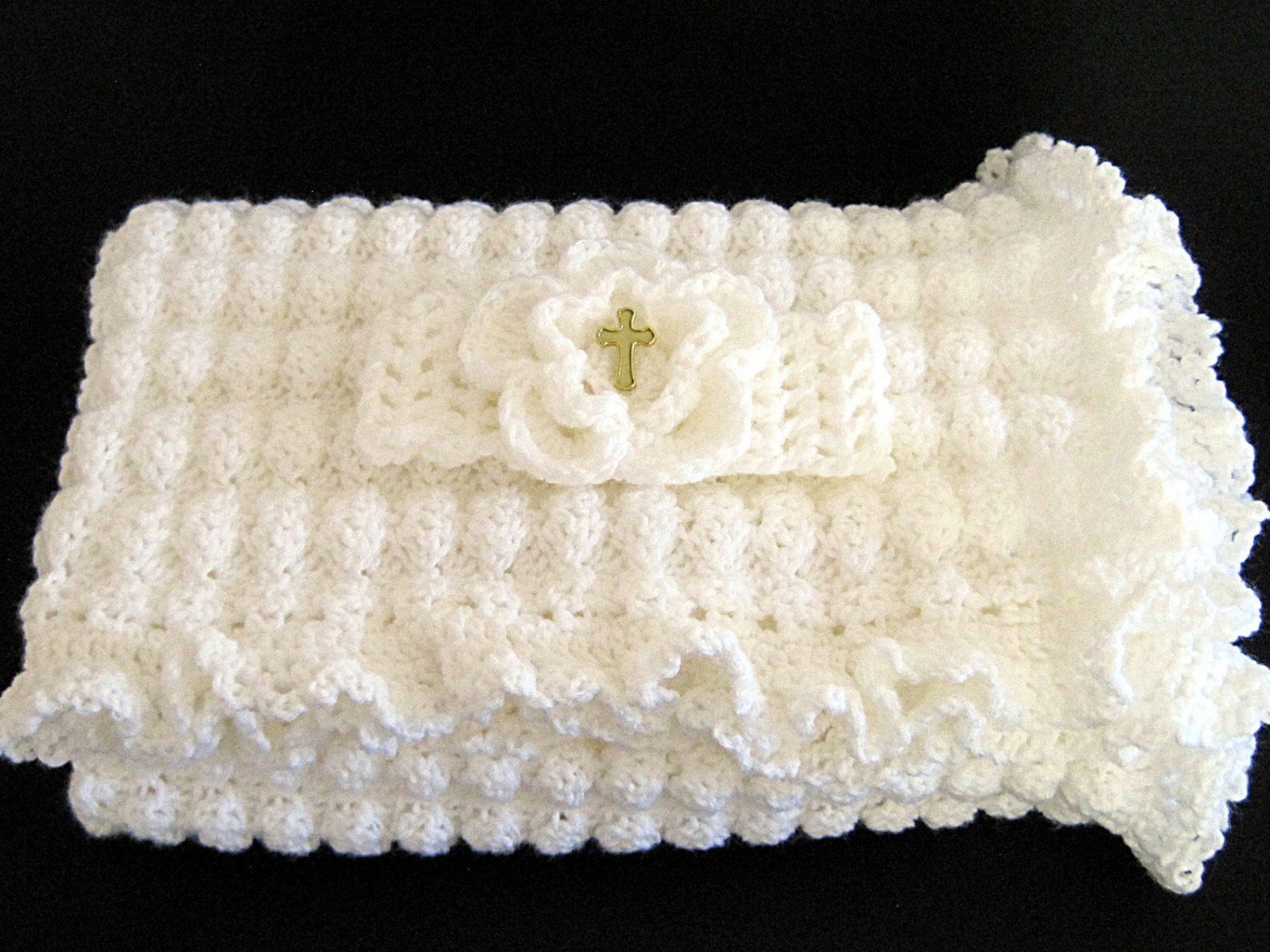 Crochet White Baby Blanket Christening Baptism Blessing Etsy