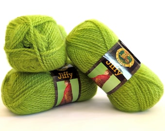 Jiffy Yarn Apple Green Lion Brand Mohair Look 3 Skeins Craft Supplies