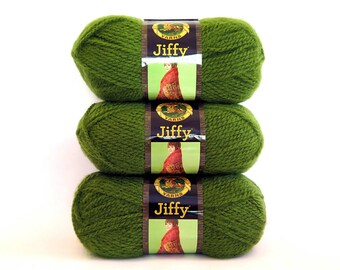 Jiffy Yarn Avocado Green 3 Skeins Lion Brand Mohair Look Craft Supplies