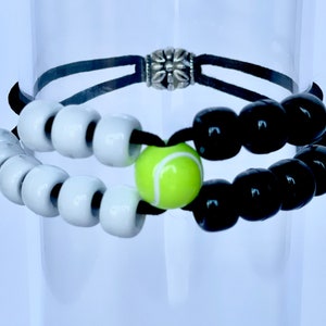 Score Keeper Tennis Bracelet - Black & White beads with a Black Elastic Cord