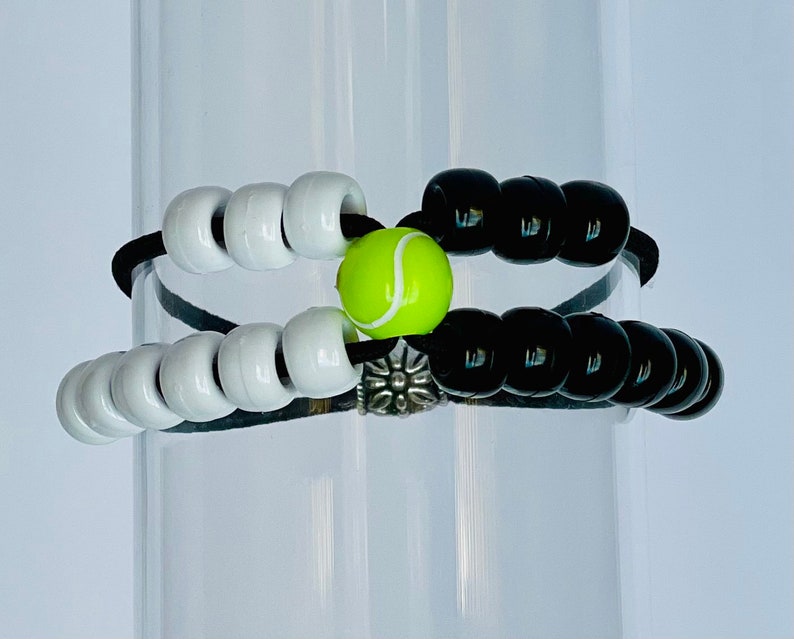 Score Keeper Tennis Bracelet Black & White Beads With a Black Elastic