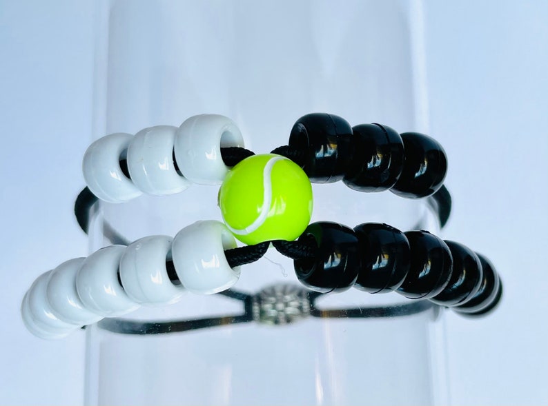 Score Keeper Tennis Bracelet Black & White Beads With a Black Elastic