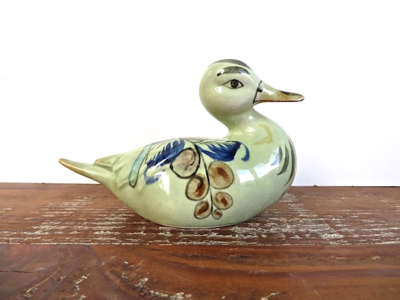 Vintage Tonala Hand Painted Pottery Duck