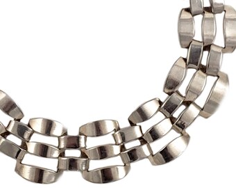 1940s Johanna Van Ryn Silver Choker Necklace: Vintage Mexican Modernist Collar, 15" Long