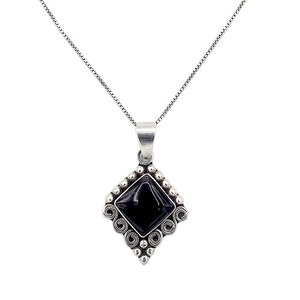 Sterling Silver Necklace with Black Resin Pendant - Mexico - 20&quot; Long
