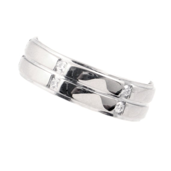 Mens 14K White Gold Band with 6 Diamonds - Double… - image 2