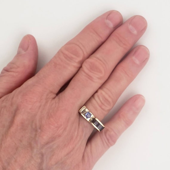 Modernist 14K Gold & Sapphire Ring • Unique Handc… - image 9