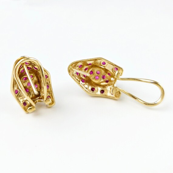14K Gold Ruby Diamond Panther Earrings: Two-Tone … - image 9