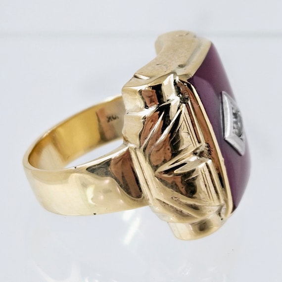 Vintage Mens 10K Gold and Ruby Ring with Diamond … - image 7