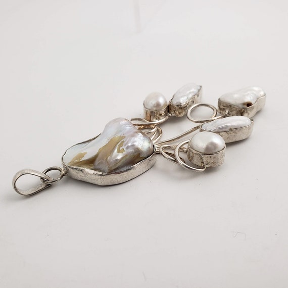 Large Mabe Pearl and Sterling Silver Pendant -Vin… - image 5