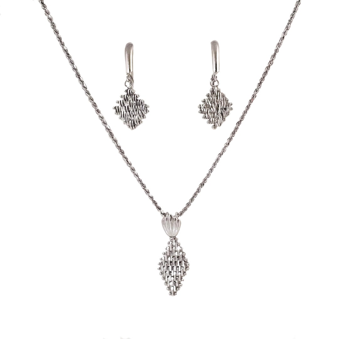 14K White Gold Jewelry Set - Necklace and Earrings - Flexible Mesh ...