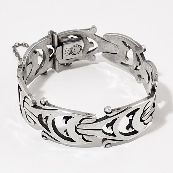 Heavy Sterling Silver Bracelet With Unique Link Design - Vintage