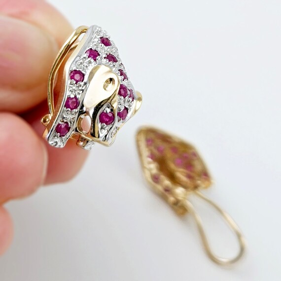 14K Gold Ruby Diamond Panther Earrings: Two-Tone … - image 8