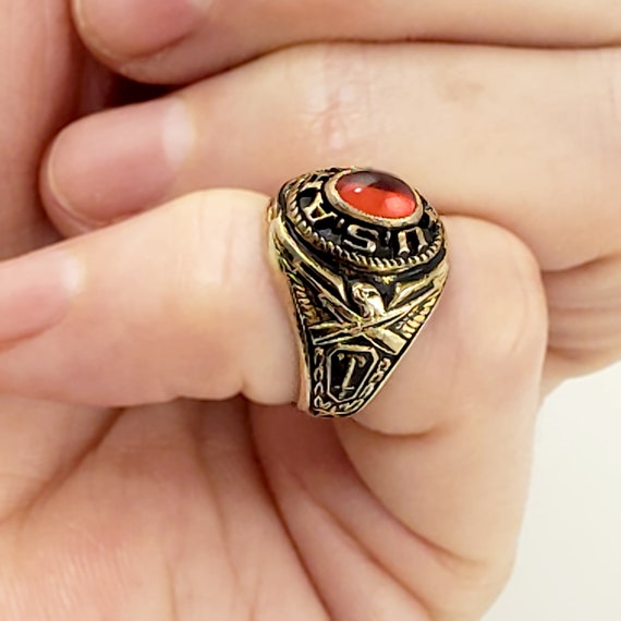 Vintage US Army Charm Ring - Gold-plated Silver - Small