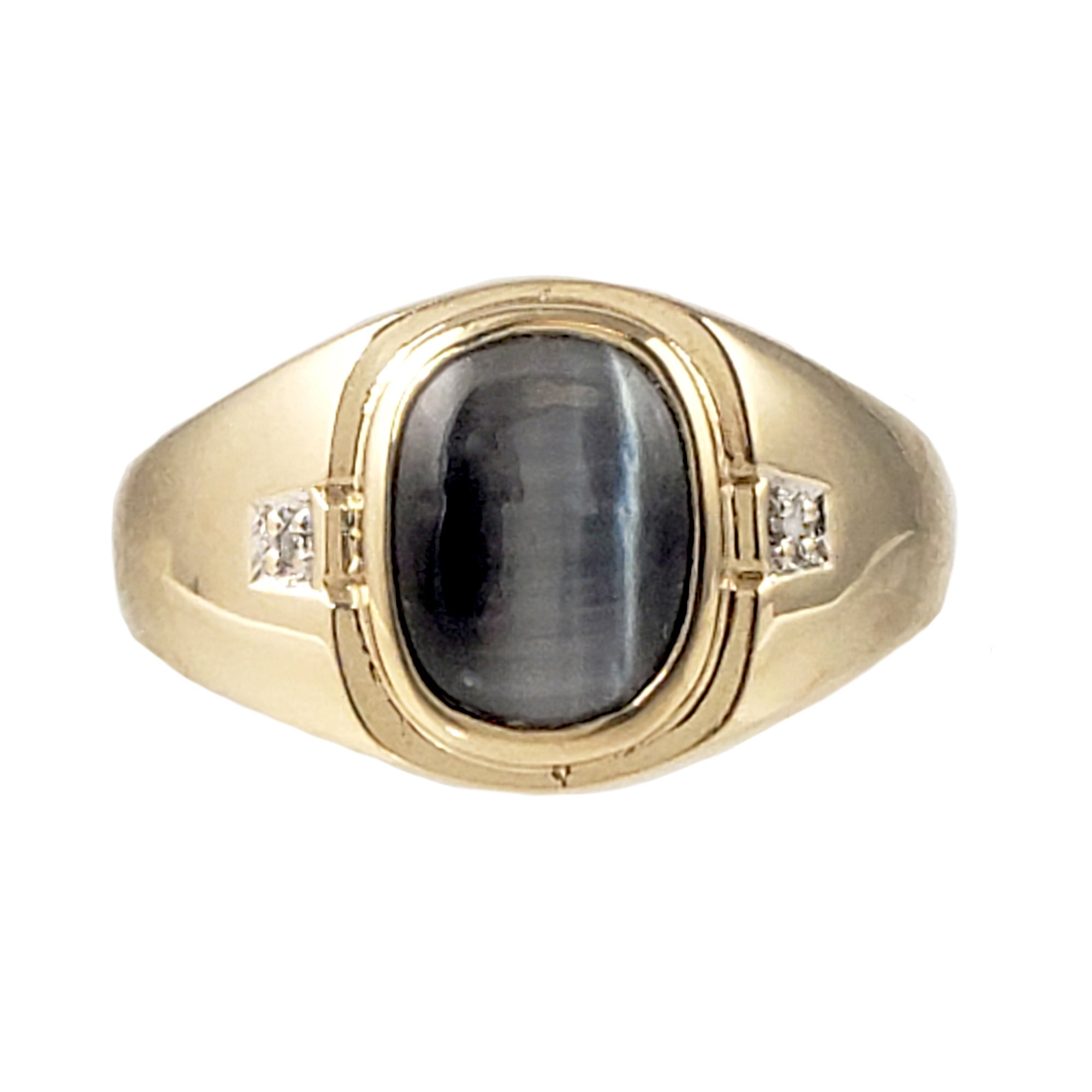 Vintage Mens Created Cats Eye Ring in Solid 10K Gold with Diamonds Size 10.5 Etsy