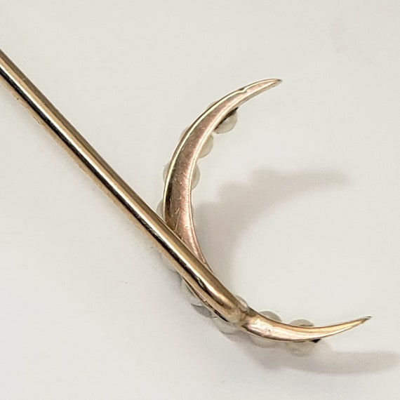 Antique 14K Gold and Pearl Crescent Moon Stickpin… - image 9