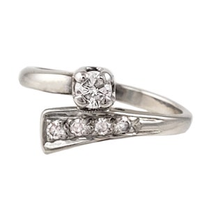 Diamond Engagement Ring in 14K White Gold - Retro Modern  - Approx. 1/4 ctw. - Size 4.75