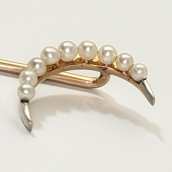 Antique 14K Gold and Pearl Crescent Moon Stickpin… - image 6