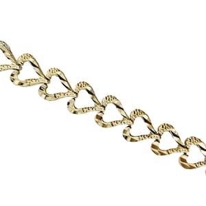 Solid 14K Gold Textured Heart Link Bracelet - 7.25&quot; Long