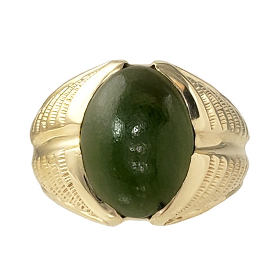 Vintage Jade Ring in Solid 14K Gold - Masculine S… - image 1