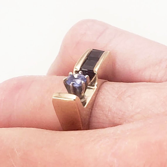 Modernist 14K Gold & Sapphire Ring • Unique Handc… - image 10