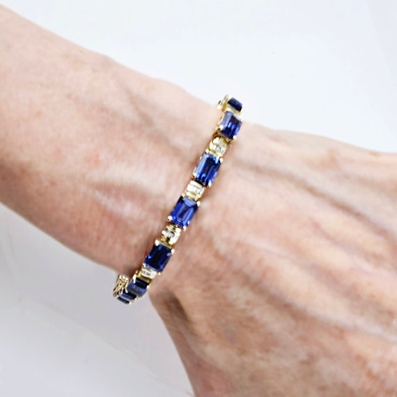 Created Sapphire and 10K Gold Link Bracelet with … - image 4