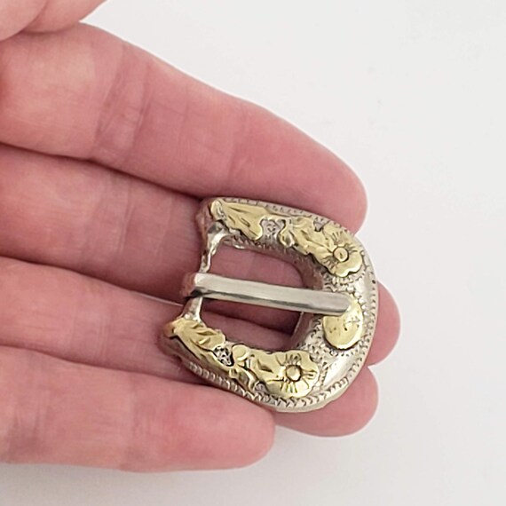 Vintage Silver Buckle With Brass Overlay - Mexican Made - 1