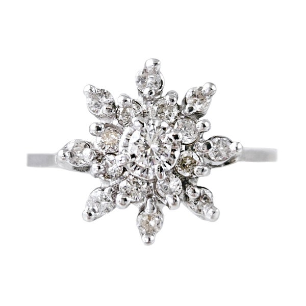 Pretty .50 ctw Diamond Snowflake Cluster Ring in 14K White Gold - Size 9.5