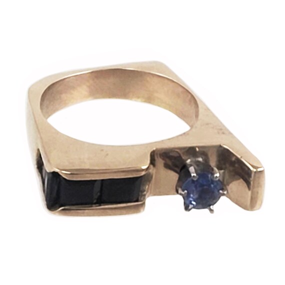 Modernist 14K Gold & Sapphire Ring • Unique Handc… - image 1