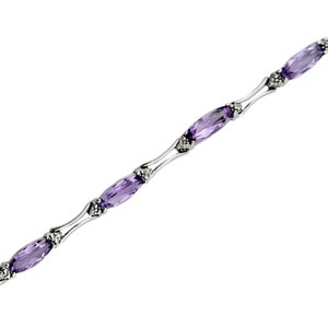 Estate 14K White Gold and Amethyst Bracelet with Accent Diamonds - 7.5&quot; Long