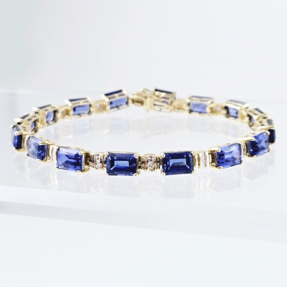 Created Sapphire and 10K Gold Link Bracelet with … - image 2