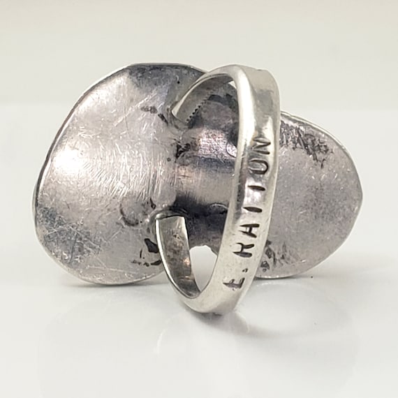 Silver and Double Turquoise Ring Signed E Ration … - image 10