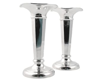 Two Art Deco Sterling Silver Vases - Frank Cobb & Co. Sheffield - Dated 1935 - 7 1/8&quot; Tall