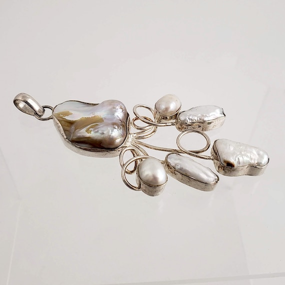 Large Mabe Pearl and Sterling Silver Pendant -Vin… - image 2
