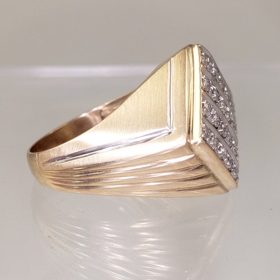 Vintage Mens 14K Gold and Diamond Ring - 20 Stone… - image 5