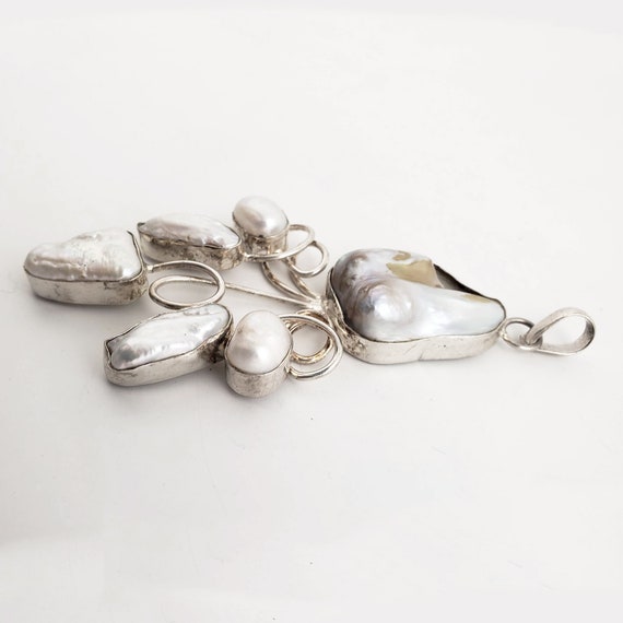 Large Mabe Pearl and Sterling Silver Pendant -Vin… - image 4