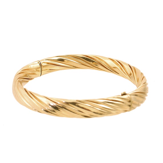 vintage Italy◯ball end open gold bangle◯ Vintage 14kt Yellow Gold Ball Cap End Bypass Open Cuff